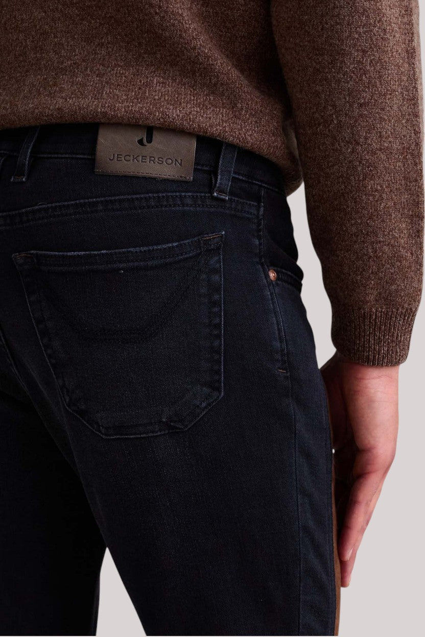 JEANS UOMO CON TOPPA IN ALCANTARA CUOIO - Linassi