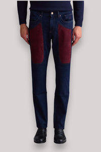 JEANS UOMO CON TOPPA IN ALCANTARA BORDEAUX - Linassi