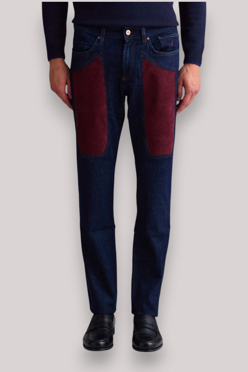 JEANS UOMO CON TOPPA IN ALCANTARA BORDEAUX - Linassi