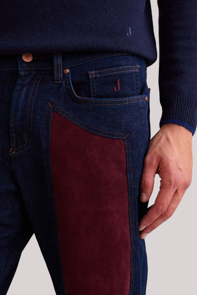 JEANS UOMO CON TOPPA IN ALCANTARA BORDEAUX - Linassi