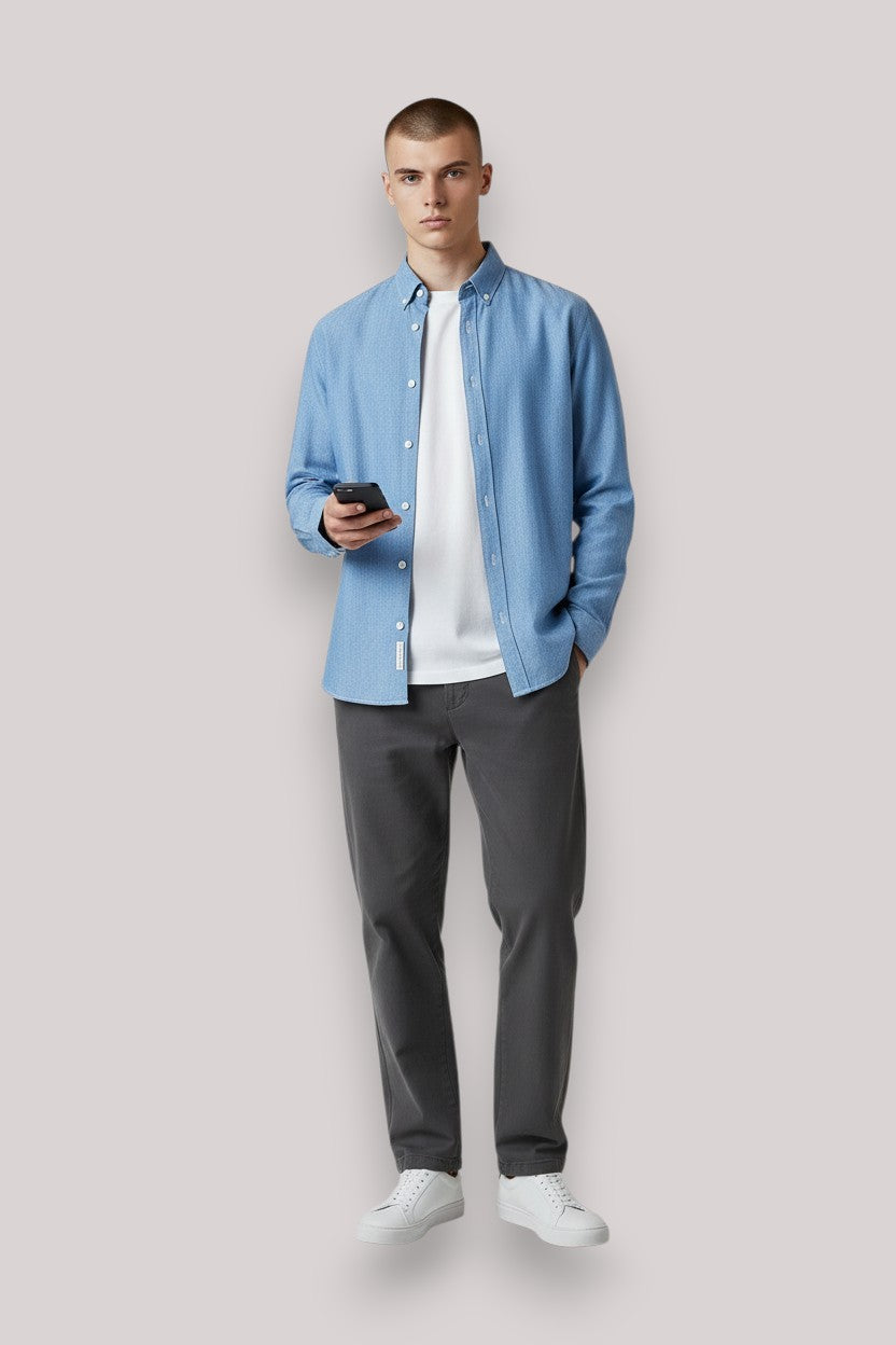 CAMICIA UOMO CHAMBRAY BLU - Linassi
