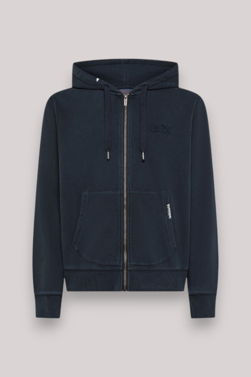 FELPA UOMO CON CAPPUCCIO FULL ZIP NAVY BLUE - Linassi