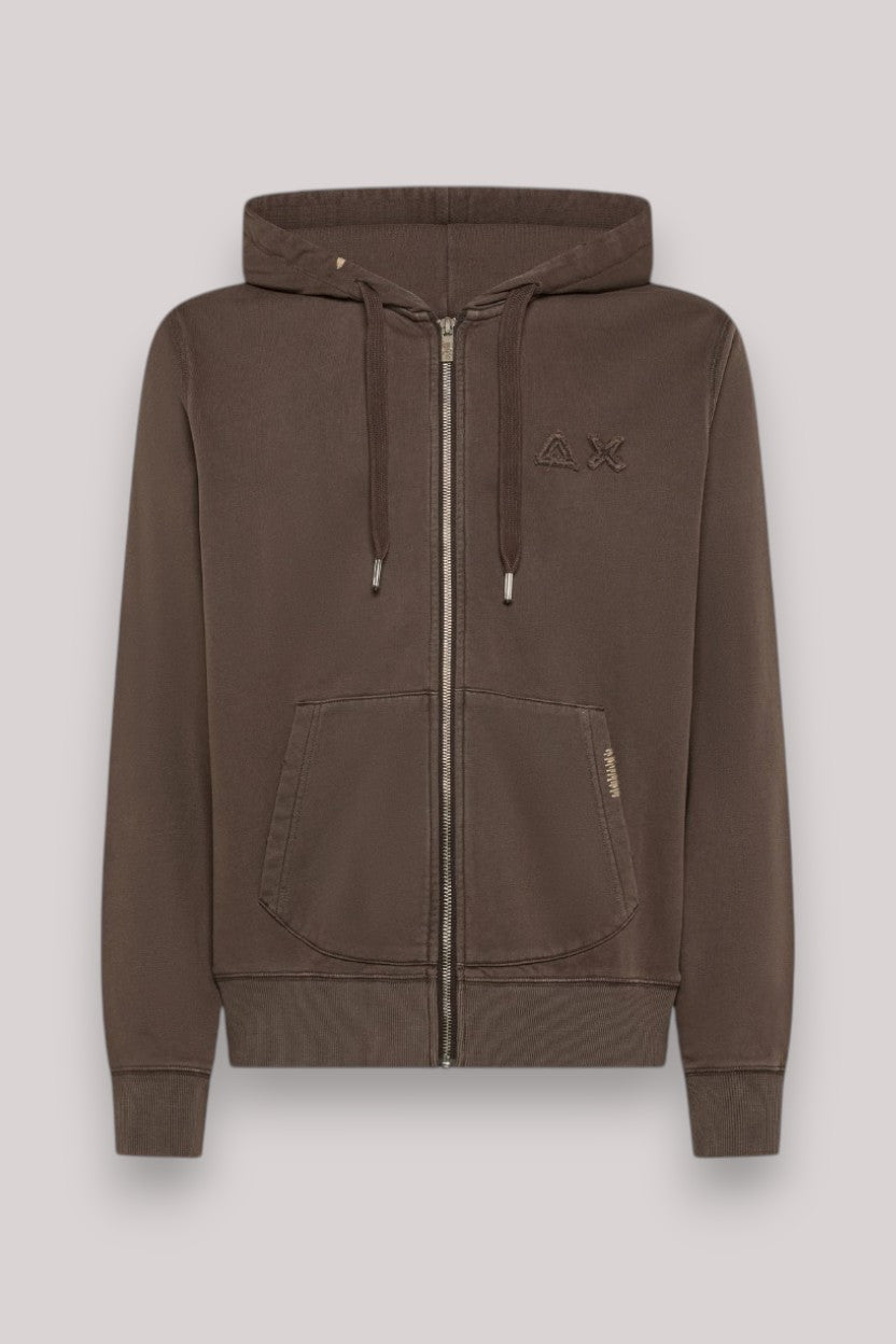 FELPA UOMO CON CAPPUCCIO FULL ZIP MARRONE - Linassi