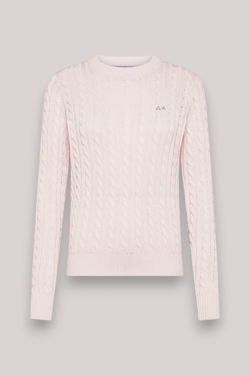 MAGLIA DONNA IN COTONE A TRECCE ROSA - Linassi