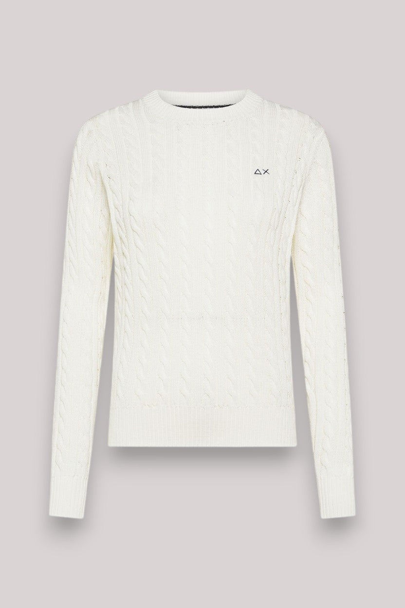 MAGLIA DONNA IN COTONE A TRECCE BIANCO - Linassi