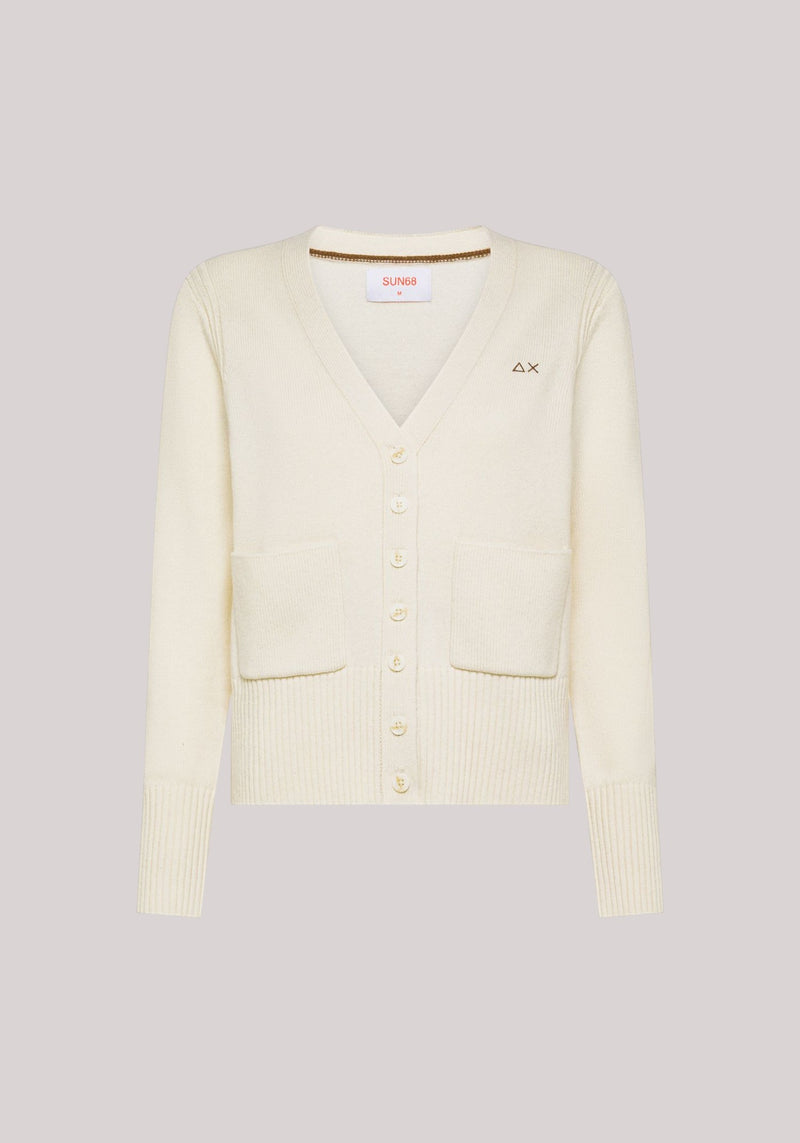 CARDIGAN DONNA IN LANA E CASHMERE BIANCO PANNA