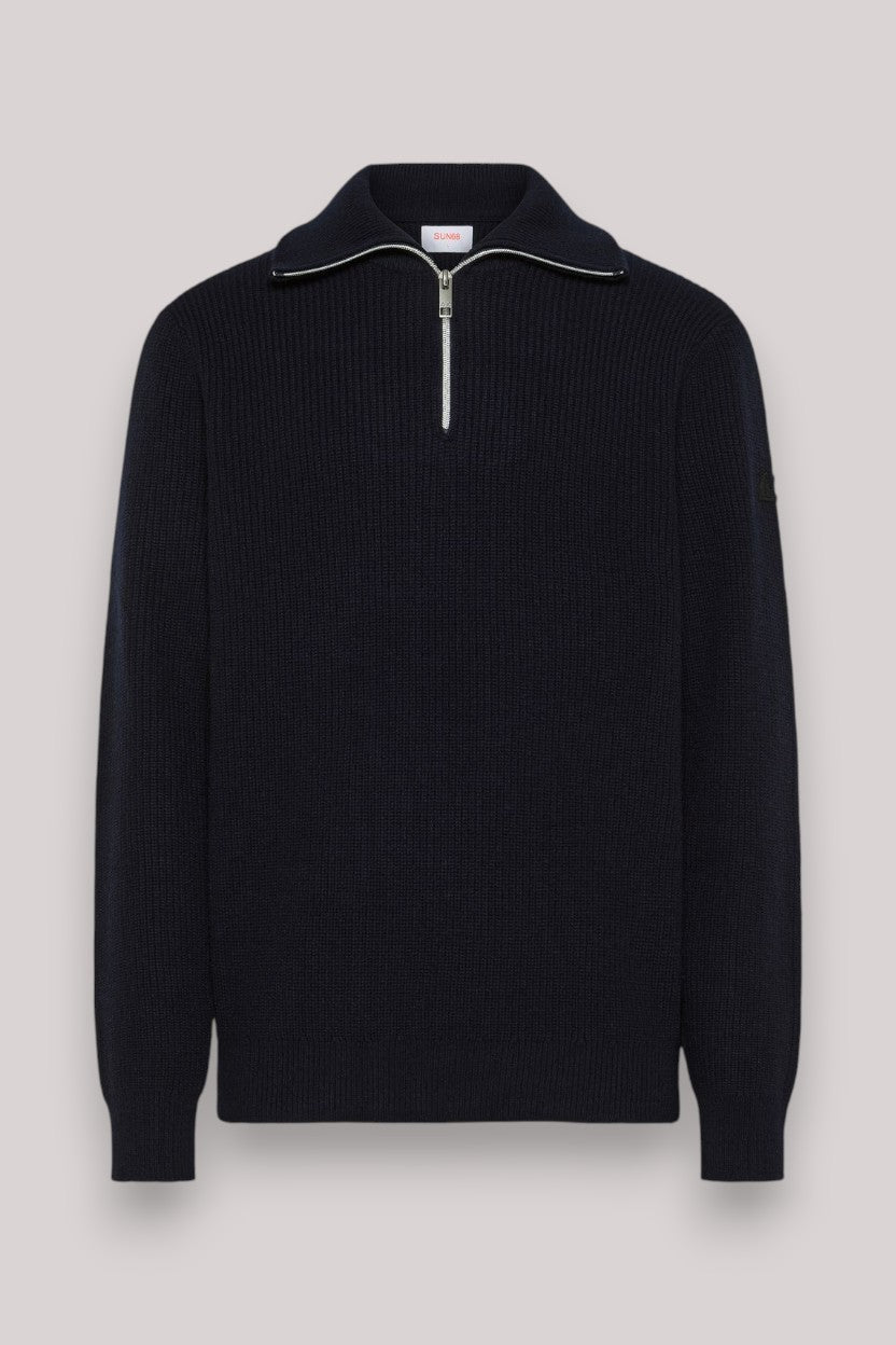 MAGLIA UOMO HALF ZIP ENGLISH RIB WARM WOOL NAVY BLUE