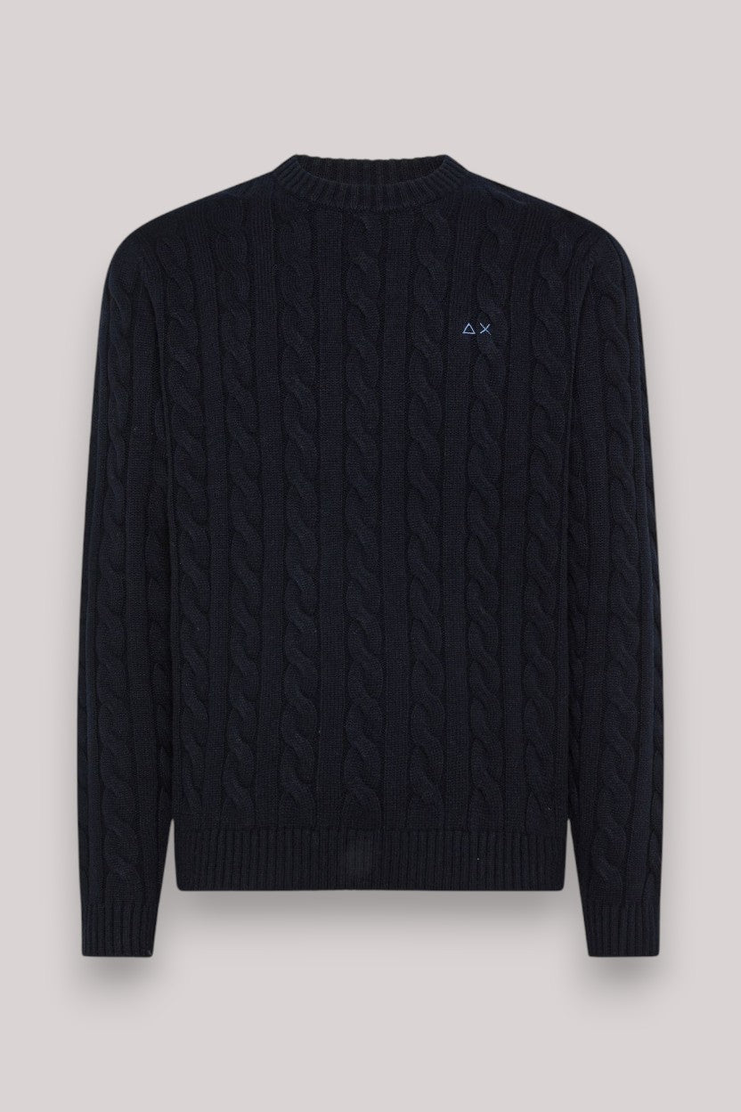 MAGLIA UOMO SWEATER CABLE KNIT WARM WOOL NAVY BLUE