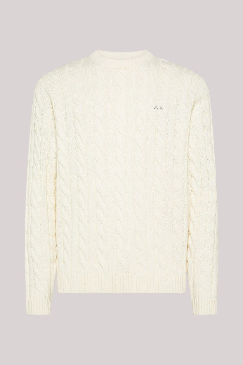 MAGLIA UOMO SWEATER CABLE KNIT WARM WOOL BIANCO PANNA