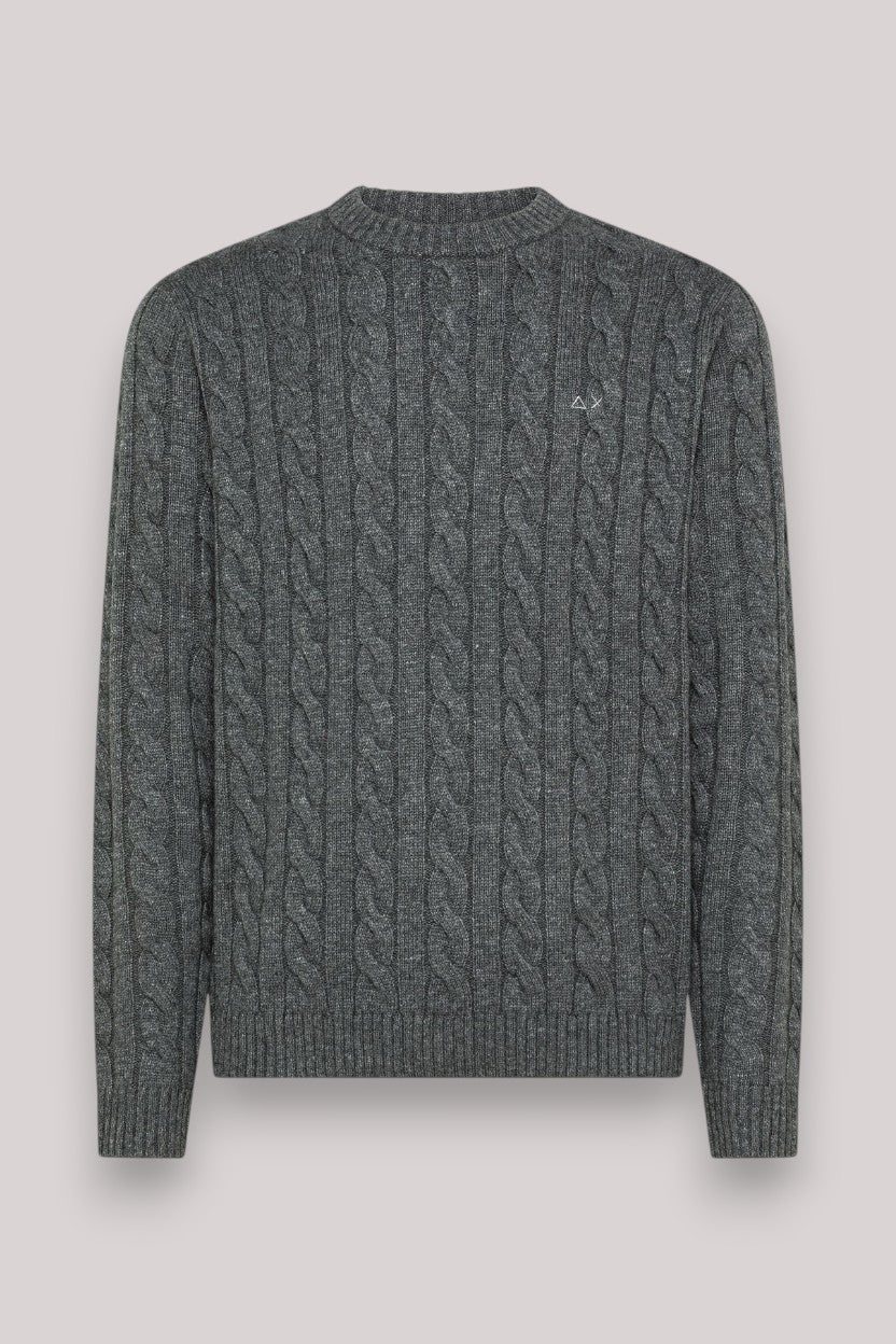 MAGLIA UOMO SWEATER CABLE KNIT WARM WOOL GRIGIO SCURO