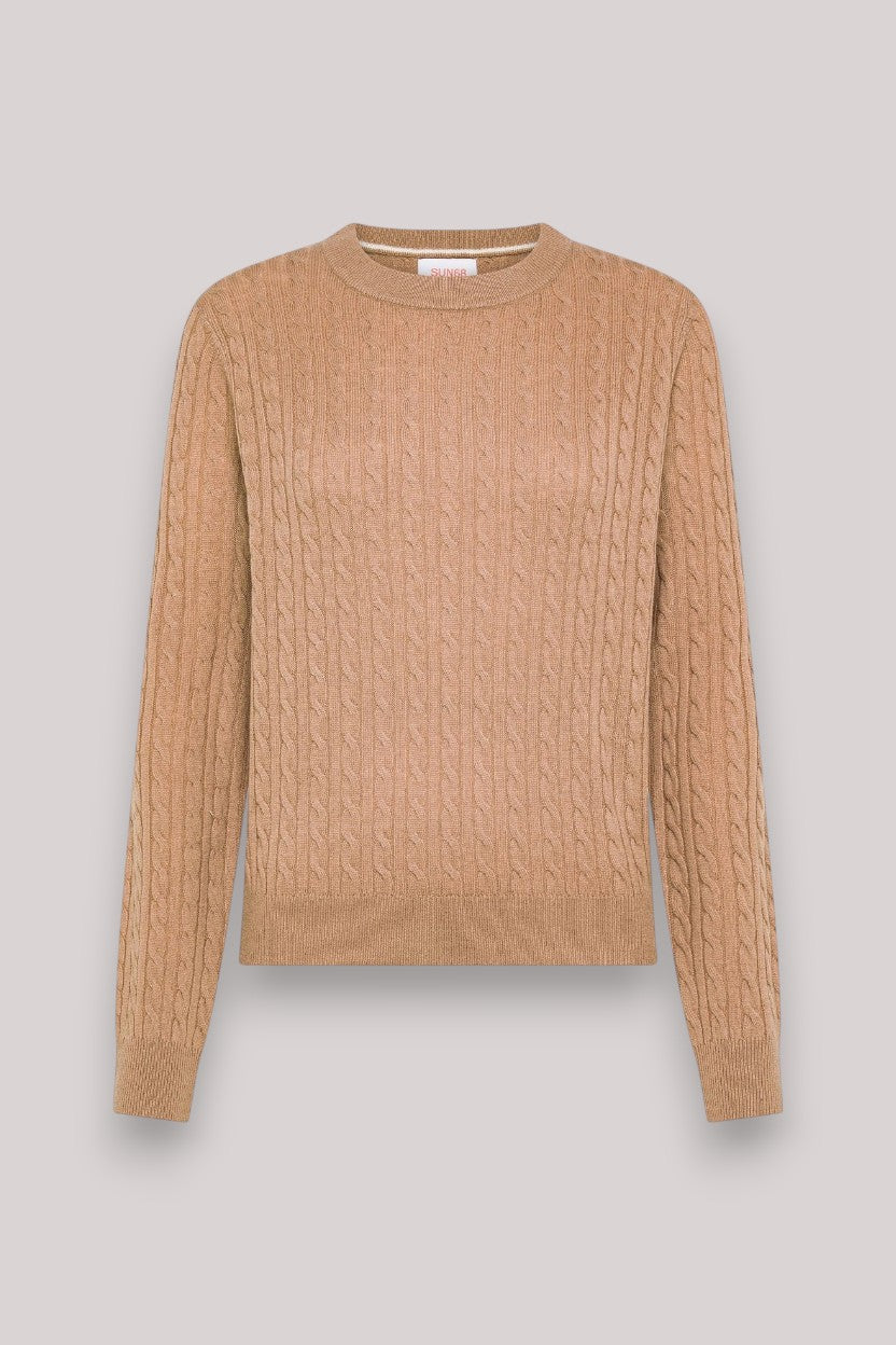 MAGLIA DONNA SWEATER CABLE KNIT CASHMERE CAMMELLO