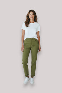 PANTALONE DONNA IN COTONE VERDE SCURO - Linassi