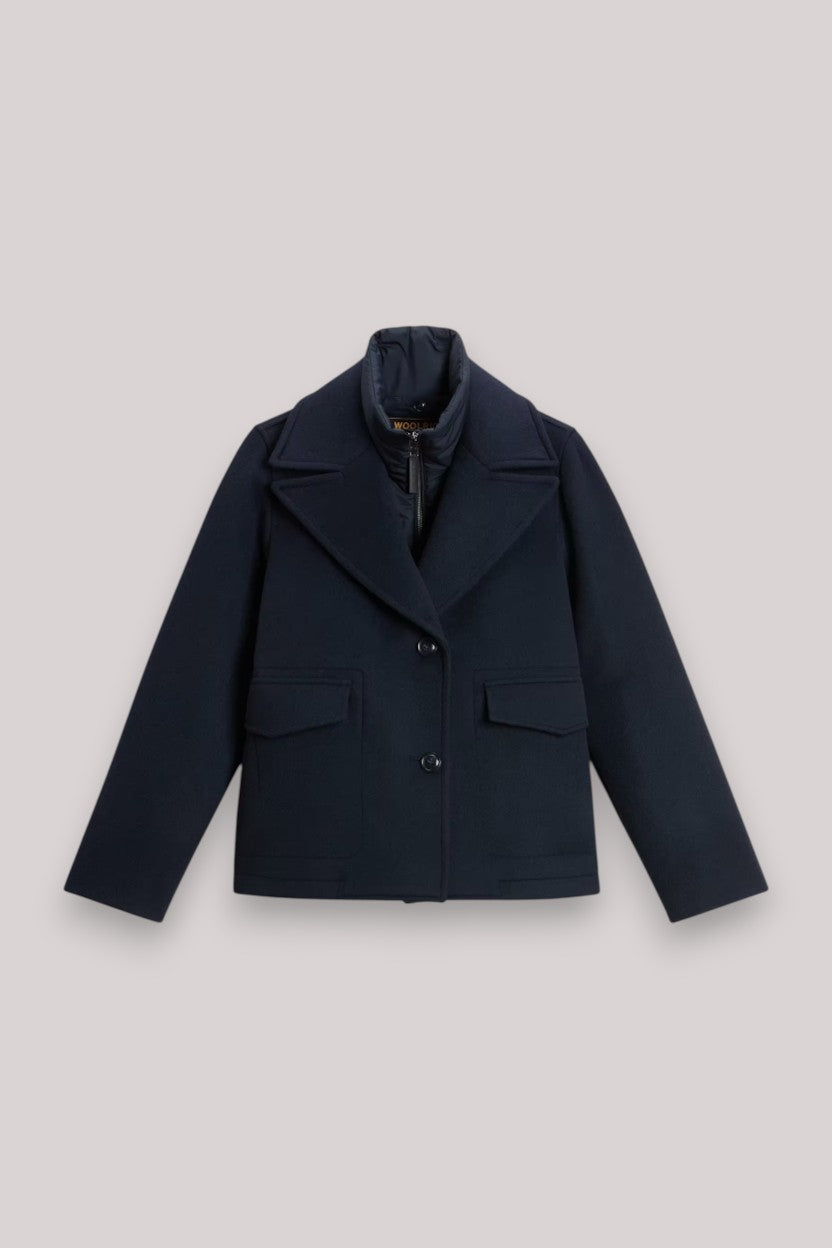 GIACCONE DONNA MELTON BLUE - MELTON WOOL 2IN1 PEACOAT - Linassi