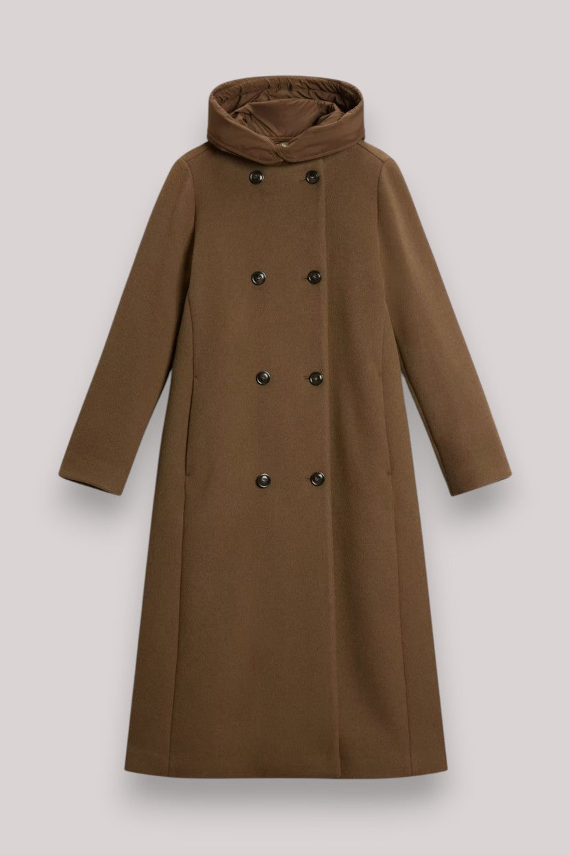 GIACCONE DONNA DARK EARTH - MELTON WOOL COAT - Linassi
