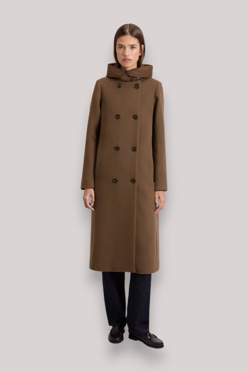 GIACCONE DONNA DARK EARTH - MELTON WOOL COAT - Linassi