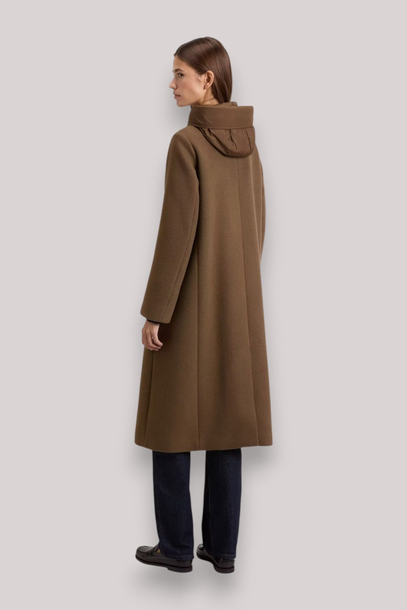 GIACCONE DONNA DARK EARTH - MELTON WOOL COAT - Linassi
