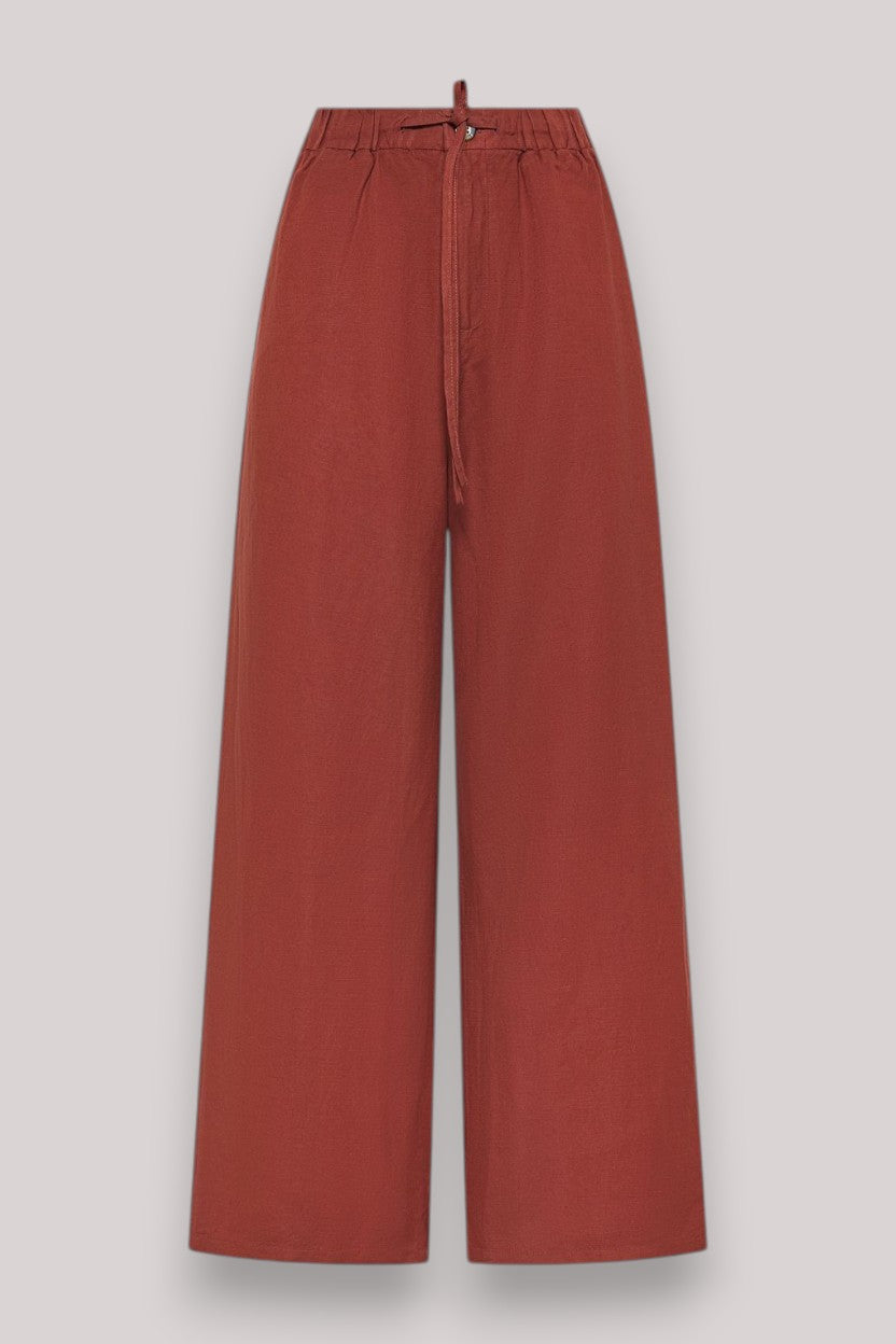 PANTALONE DONNA WIDE LEG CACAO - Linassi