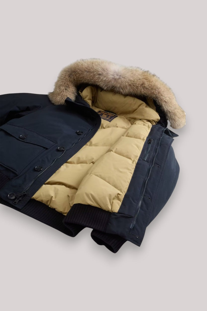 GIACCONE UOMO MELTON BLUE - POLAR DETACHABLE FUR BOMB - Linassi