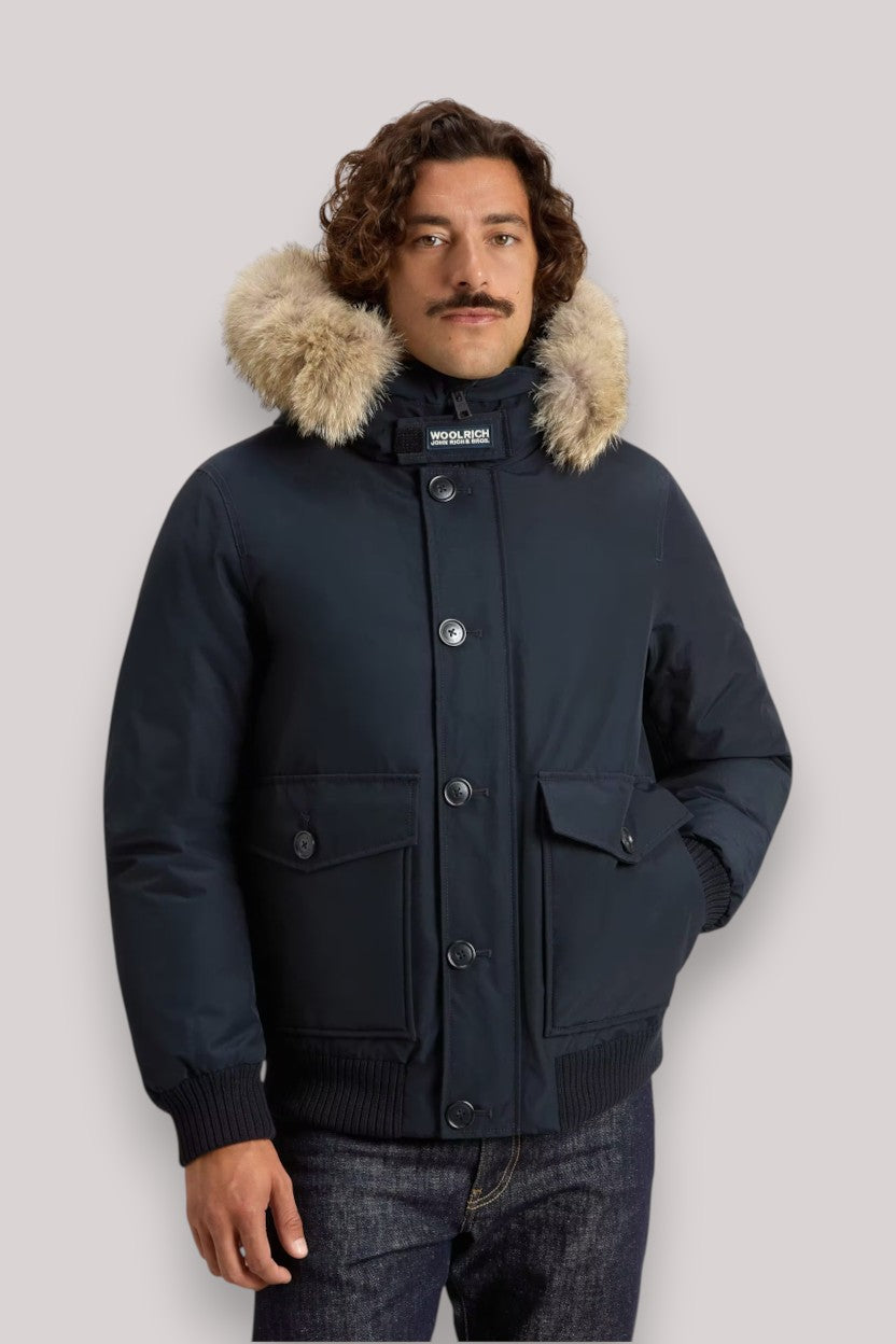GIACCONE UOMO MELTON BLUE - POLAR DETACHABLE FUR BOMB - Linassi