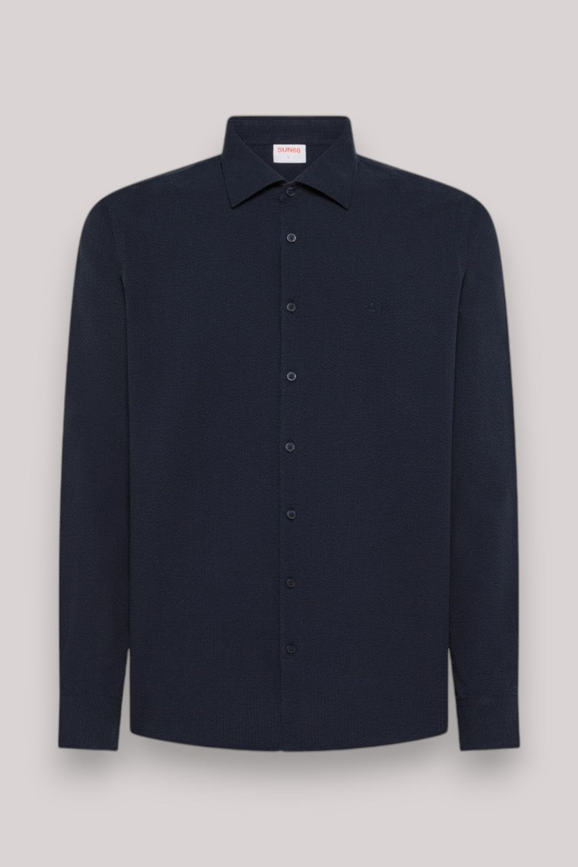 CAMICIA UOMO SEERSUCKER NAVY BLUE - Linassi