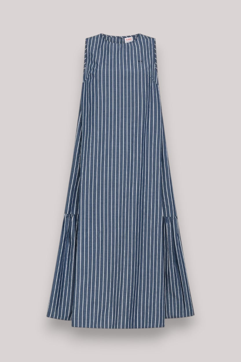 ABITO DONNA IN COTONE A RIGHE BIANCO E BLU - Linassi