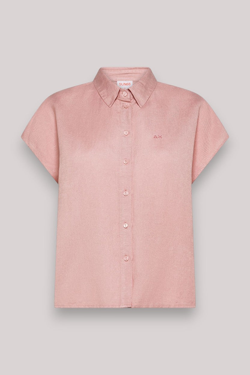 CAMICIA DONNA IN MISTO LINO ROSA PORCELLANA - Linassi