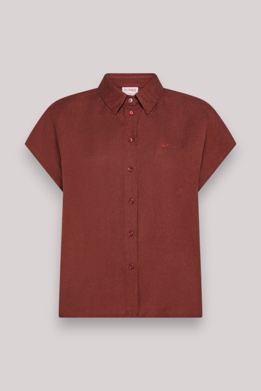 CAMICIA DONNA IN MISTO LINO CACAO - Linassi