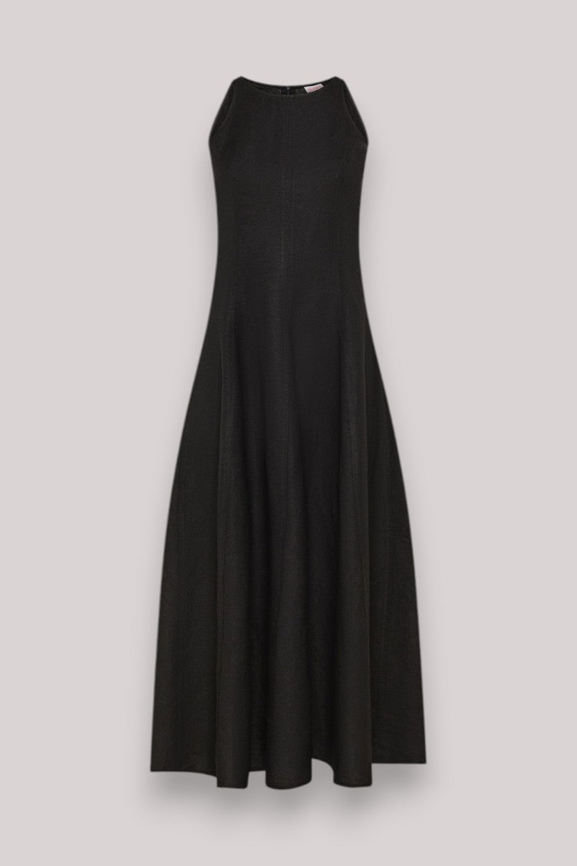 ABITO DONNA IN MISTO LINO NERO - Linassi