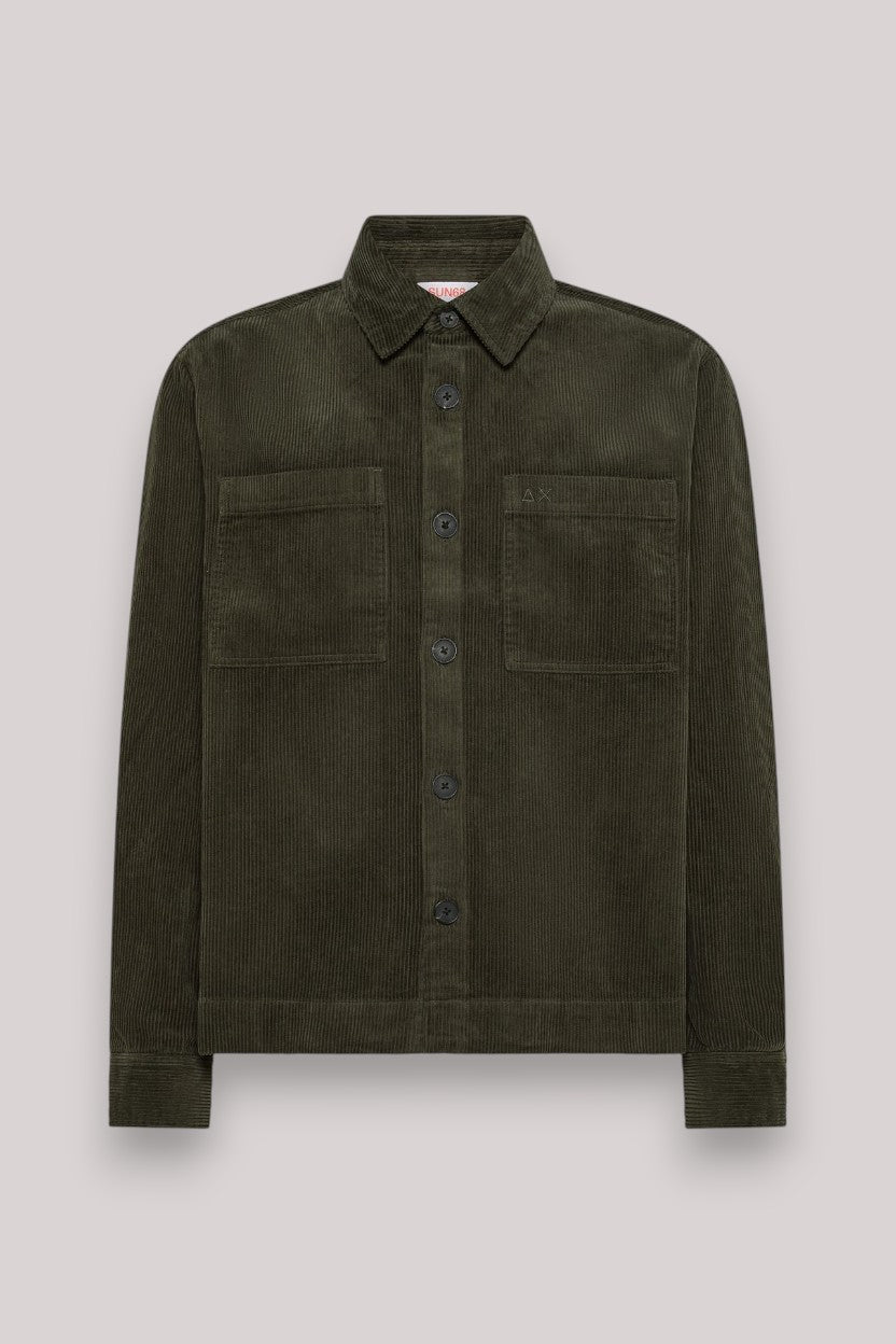 CAMICIA UOMO OVERSHIRT CORDUROY MILITARE SCURO - Linassi