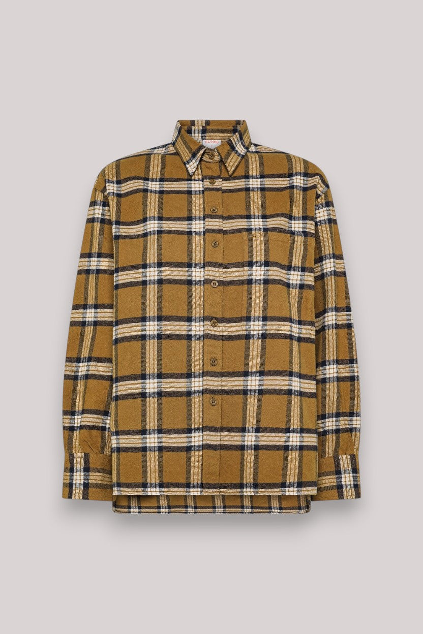 CAMICIA DONNA SHIRT OVER WITH CHECK CACAO/NAVY BLUE - Linassi