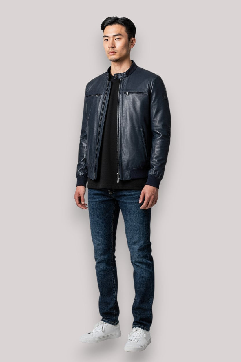 GIUBBINO UOMO IN PELLE BLU GRAFITE - Linassi