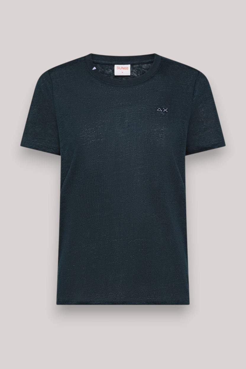 T-SHIRT DONNA IN LINO NAVY BLUE - Linassi