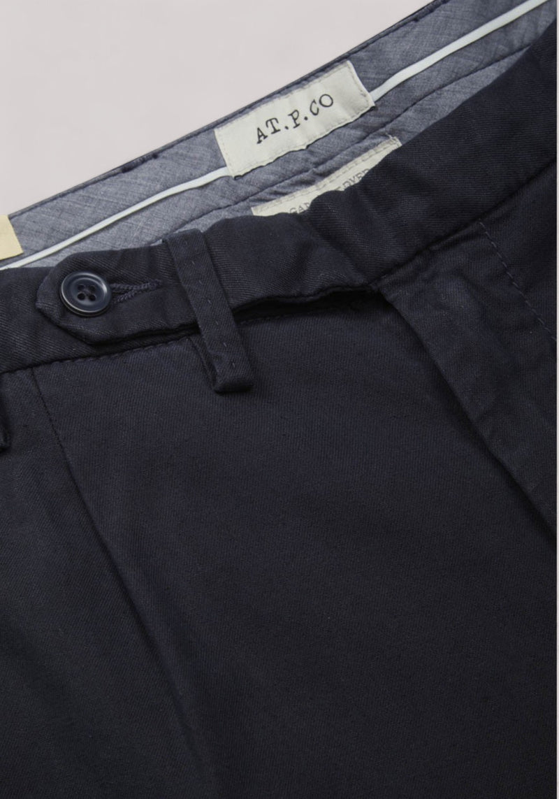 PANTALONE UOMO MISTO LINO SLIM FIT CON PINCES BLU NAVY