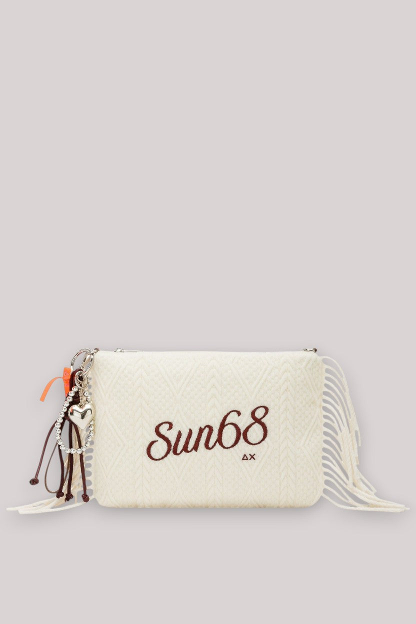 BORSA DONNA POCHETTE FRINGE BIANCO PANNA