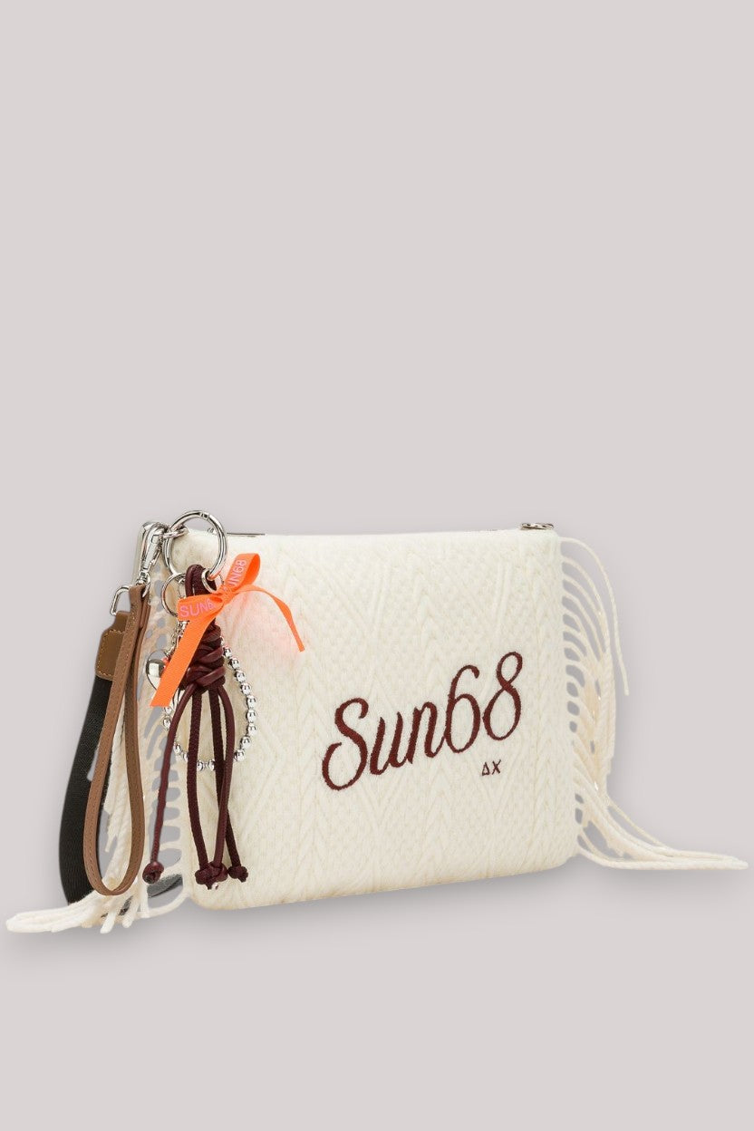 BORSA DONNA POCHETTE FRINGE BIANCO PANNA