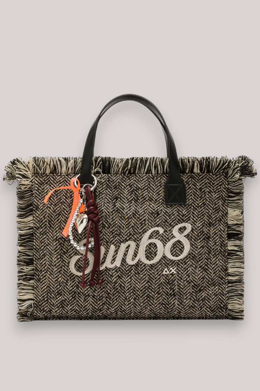 BORSA DONNA CALI MIDI BAG WOOL FRANGE NERO