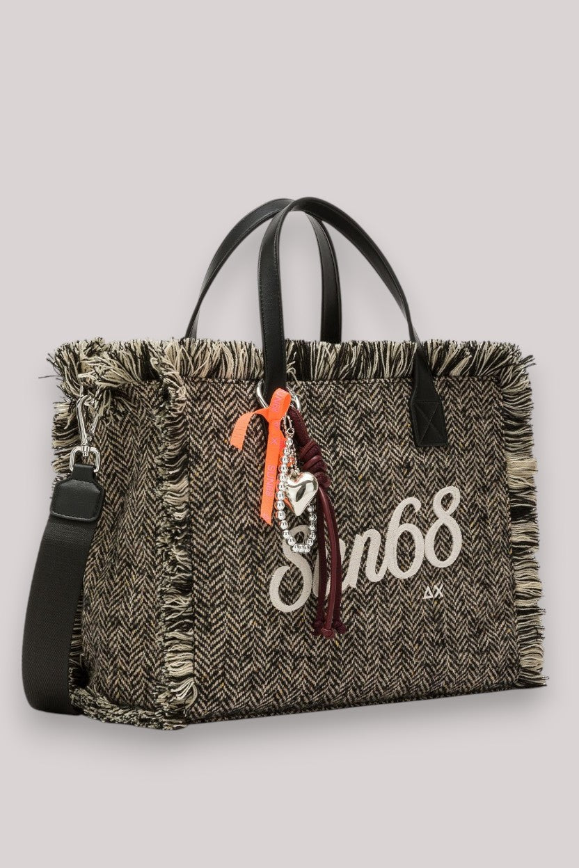 BORSA DONNA CALI MIDI BAG WOOL FRANGE NERO