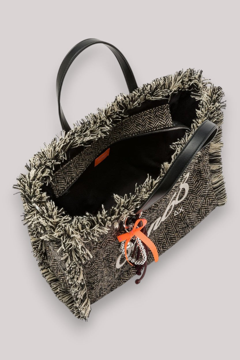 BORSA DONNA CALI MIDI BAG WOOL FRANGE NERO