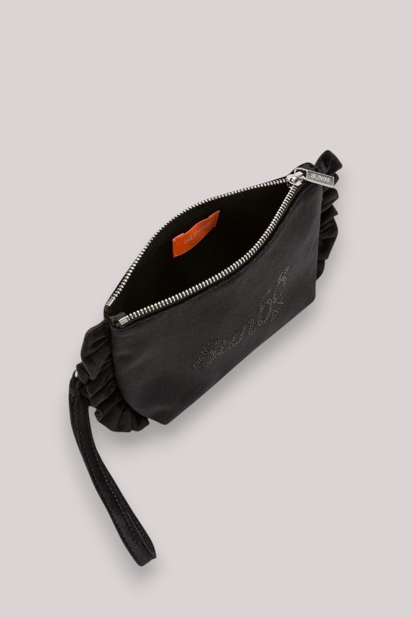 BORSA DONNA MINI POUCH ROUCHES CHENILLE NERO