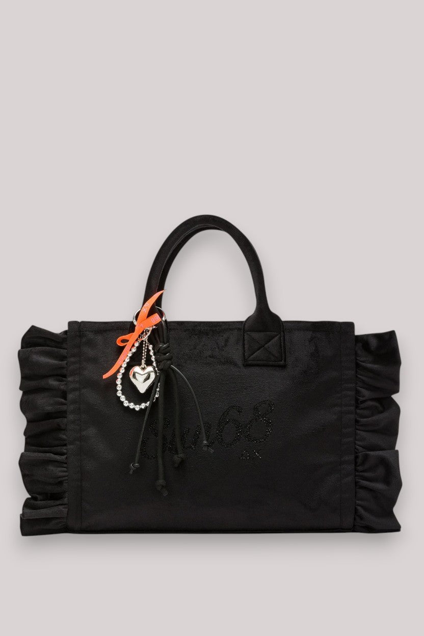 BORSA DONNA CALI MIDI BAG ROUCHES CHENILLE NERO
