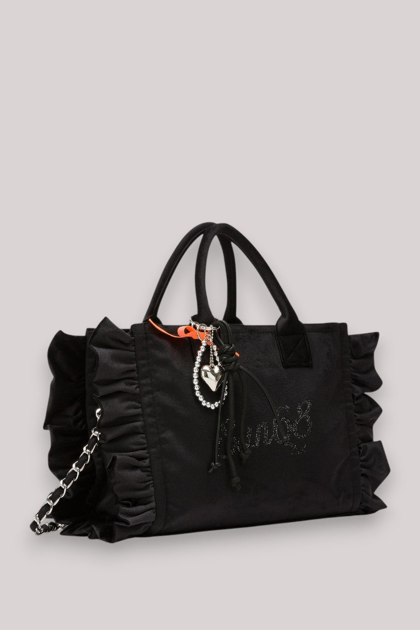 BORSA DONNA CALI MIDI BAG ROUCHES CHENILLE NERO
