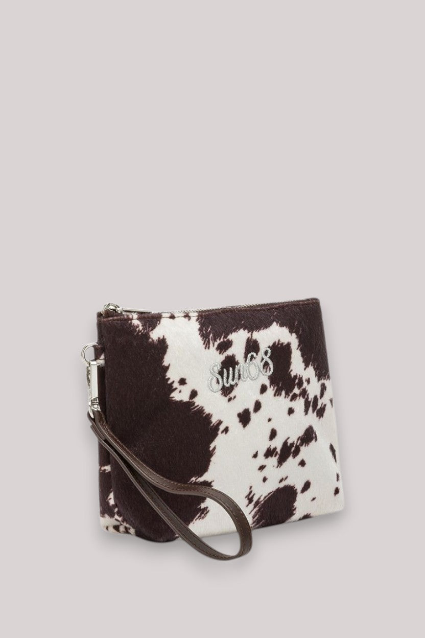 BORSA DONNA MINI POUCHETTE ANIMALIER CACAO/BIANCO