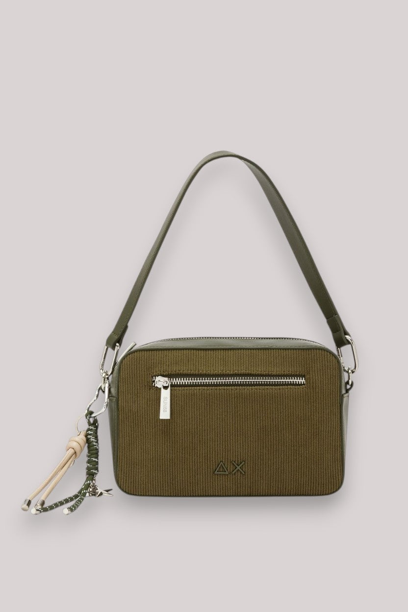 BORSA DONNA CAMERA BAG VELVET CORDUROY MILITARE SCURO