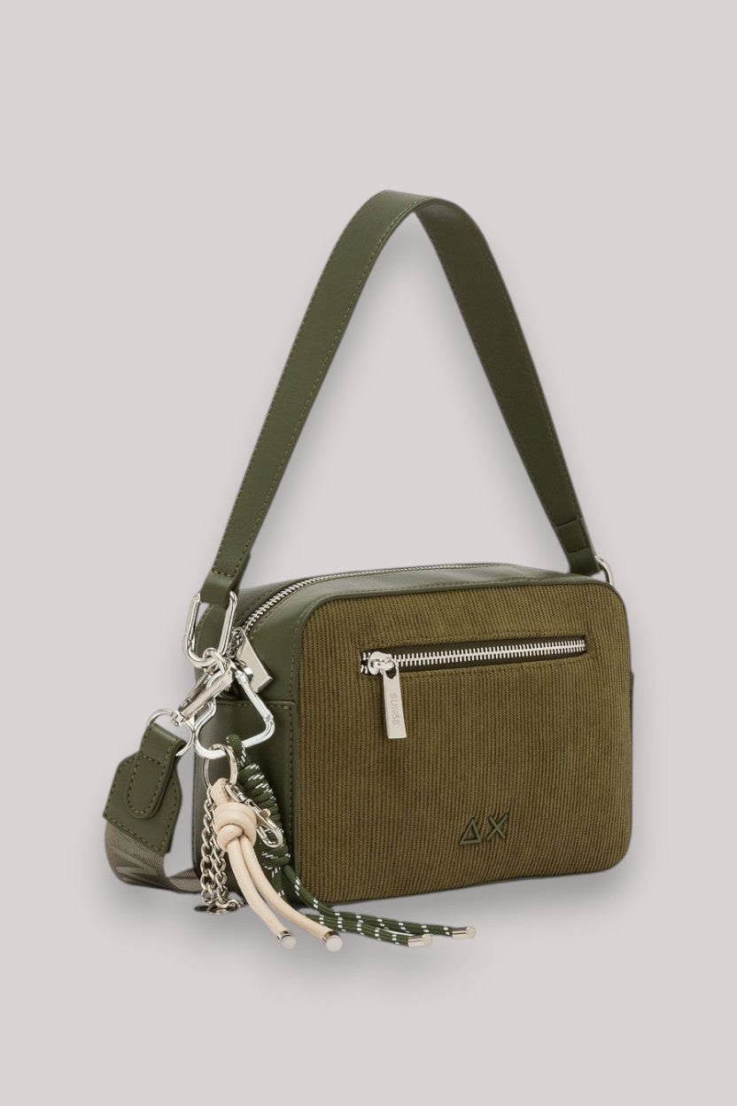 BORSA DONNA CAMERA BAG VELVET CORDUROY MILITARE SCURO