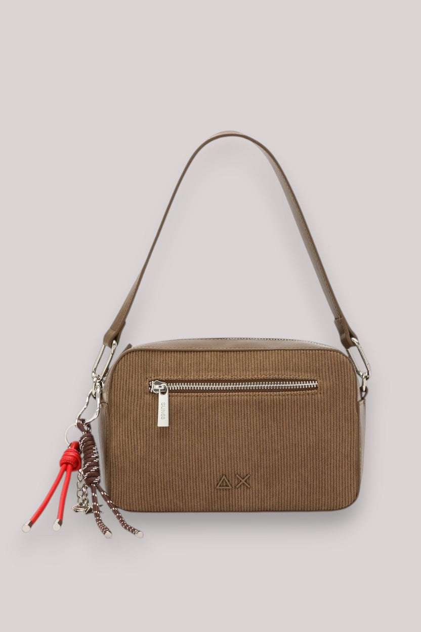 BORSA DONNA CAMERA BAG VELVET CORDUROY BEIGE SCURO