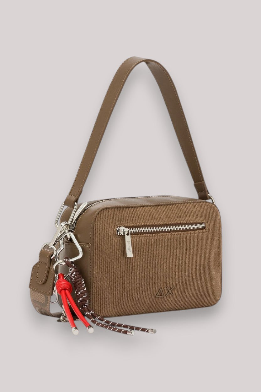 BORSA DONNA CAMERA BAG VELVET CORDUROY BEIGE SCURO