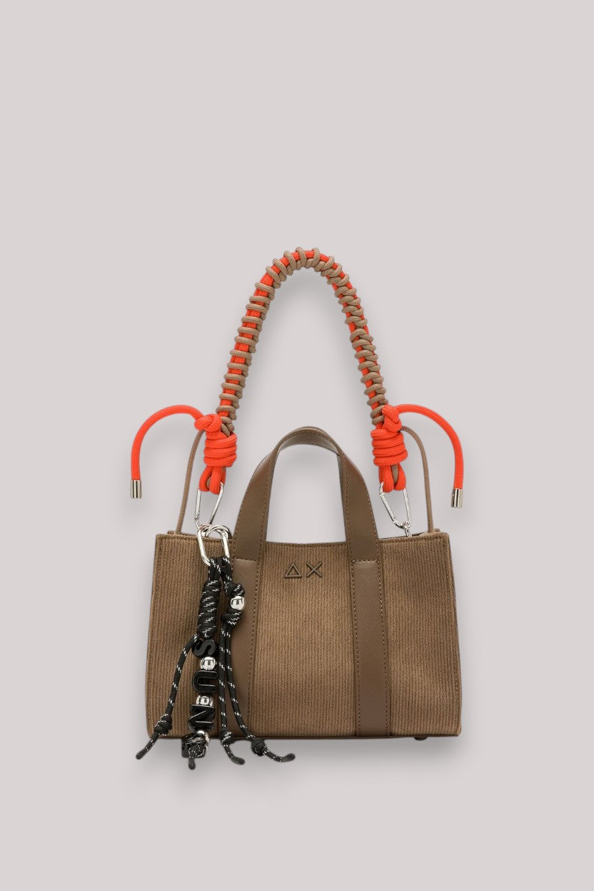 BORSA DONNA MINI BAG VELVET CORDUROY BEIGE SCURO