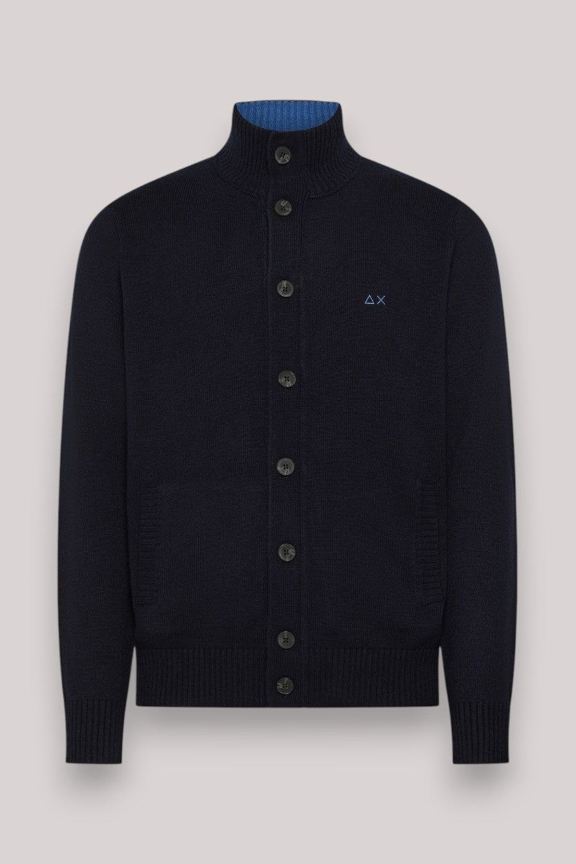 MAGLIA UOMO CARDIGAN BUTTONS WARM WOOL NAVY BLUE - Linassi