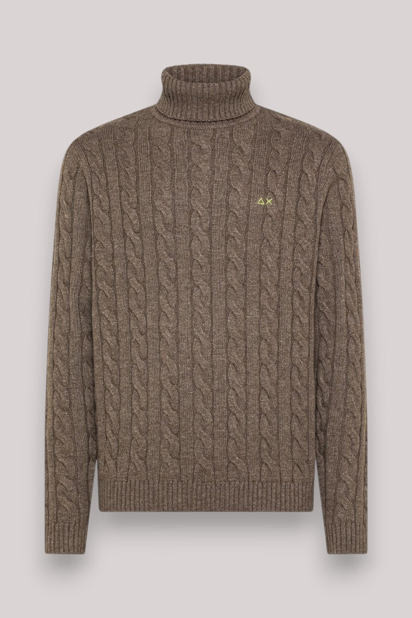 MAGLIA UOMO TURTLE SWEATER CABLE KNIT WARM TORTORA
