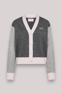 MAGLIA DONNA CARDIGAN COLOR BLOCK GRIGIO SCURO